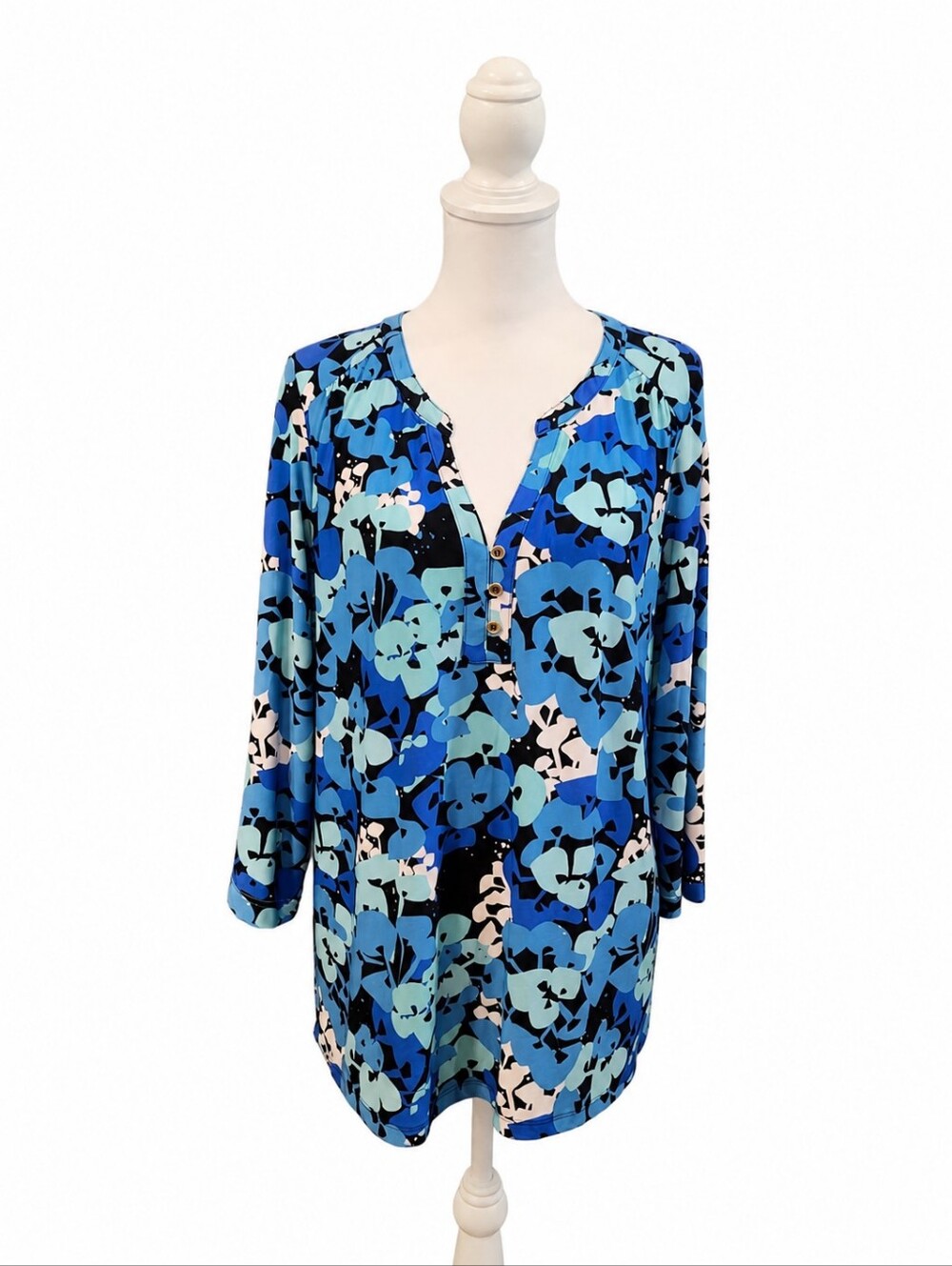 Blue Floral V-Neck Women's Top